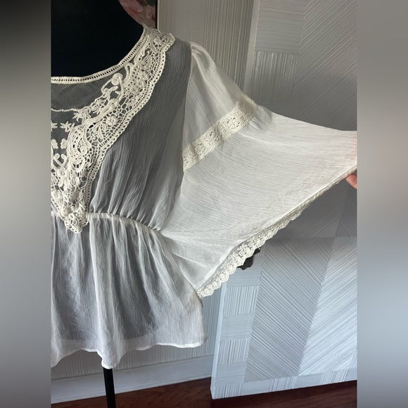 Free People boho sheer top size small dolman sleeve crochet lace - Picture 3 of 9